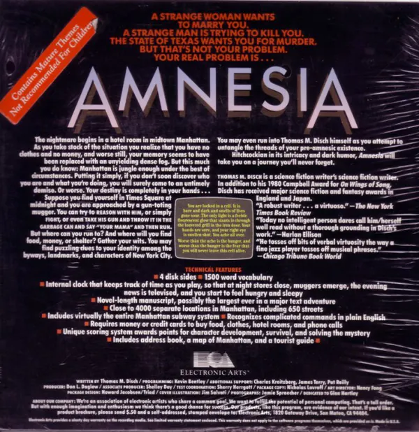 Jaquette arrière : Amnesia