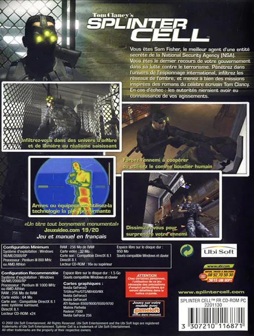 Jaquette arrière : Tom Clancy's Splinter Cell