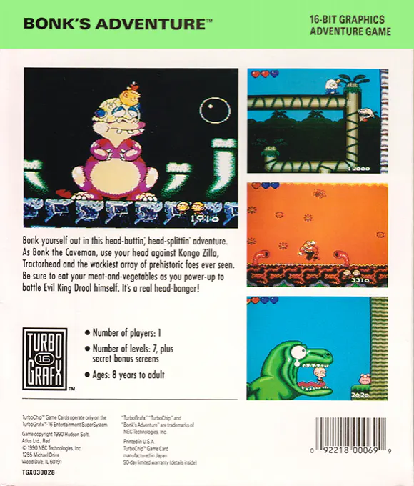 Jaquette arrière : Bonk's Adventure [US]