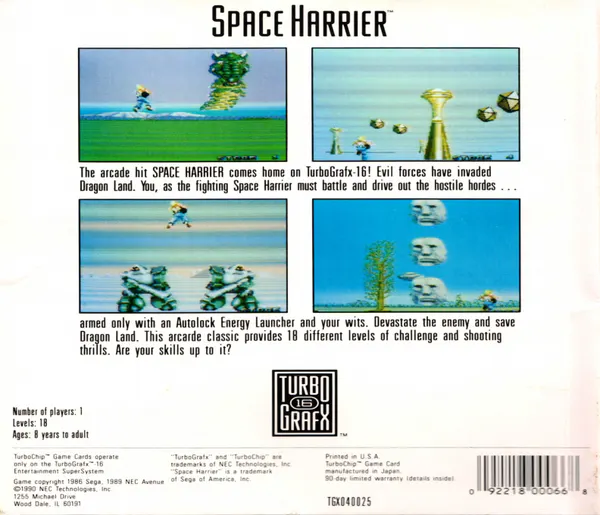 Jaquette arrière : Space Harrier [JP]