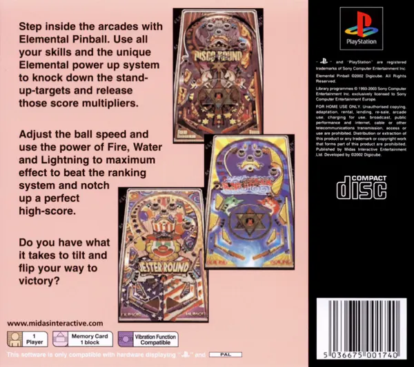 Jaquette arrière : Elemental Pinball [EU]