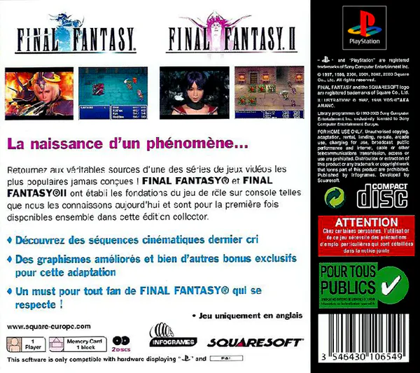 Jaquette arrière : Final Fantasy Origins : Final Fantasy II