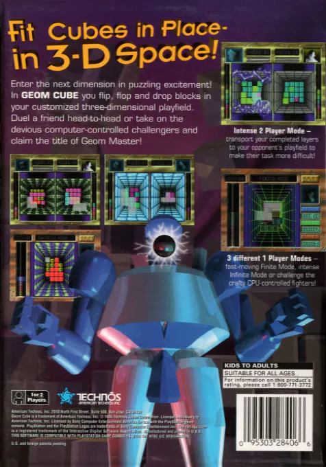 Jaquette arrière : Geom Cube [US,JP]