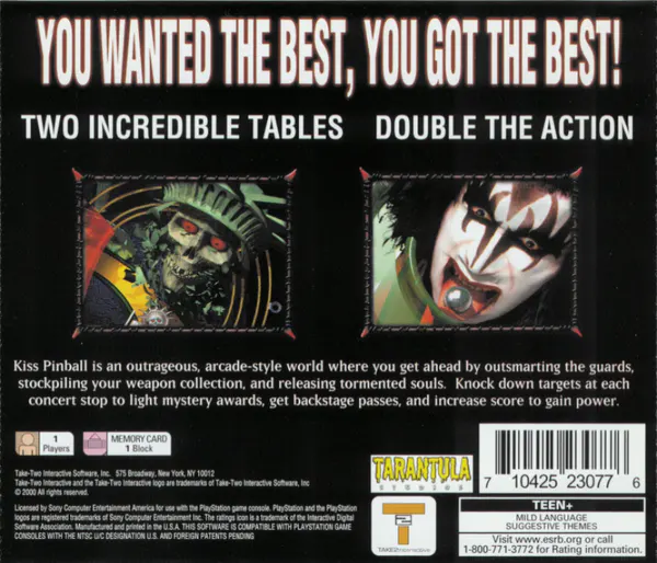Jaquette arrière : KISS Pinball [US]
