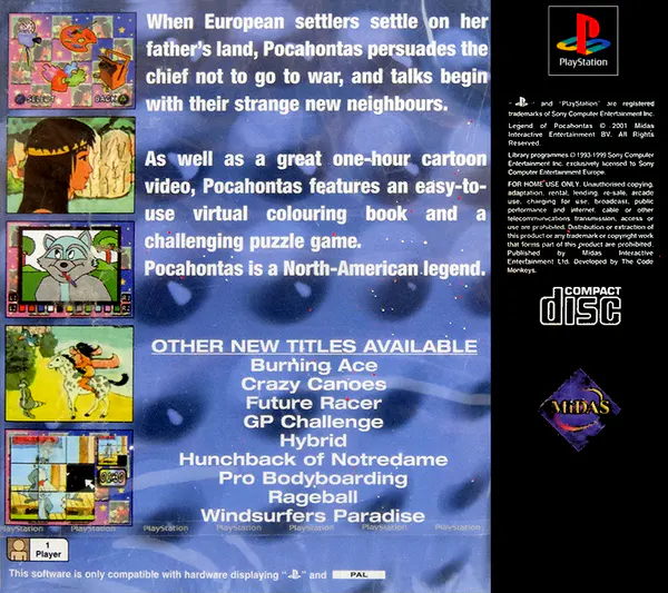 Jaquette arrière : Legend of Pocahontas [EU]