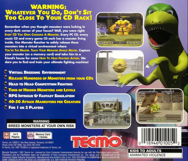 Jaquette arrière : Monster Rancher [US]