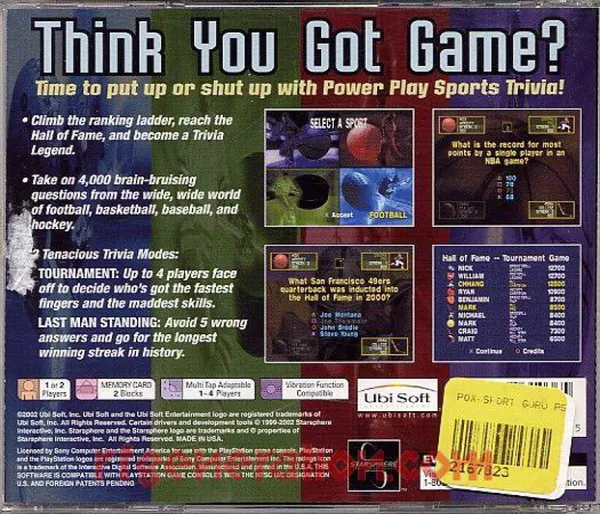 Jaquette arrière : Power Play : Sports Trivia [US]