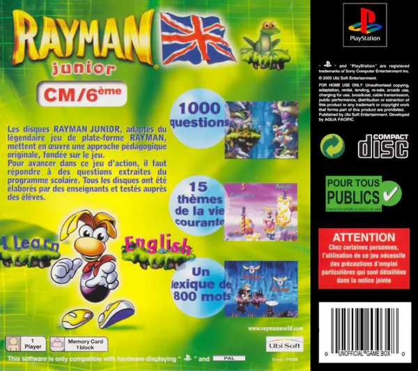 Jaquette arrière : Rayman Junior [EU]