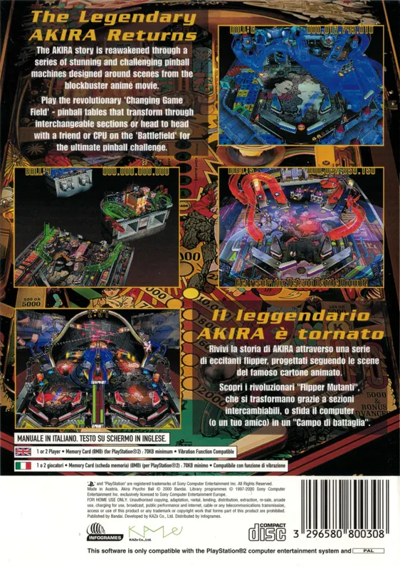Jaquette arrière : Akira Psycho Ball [EU]