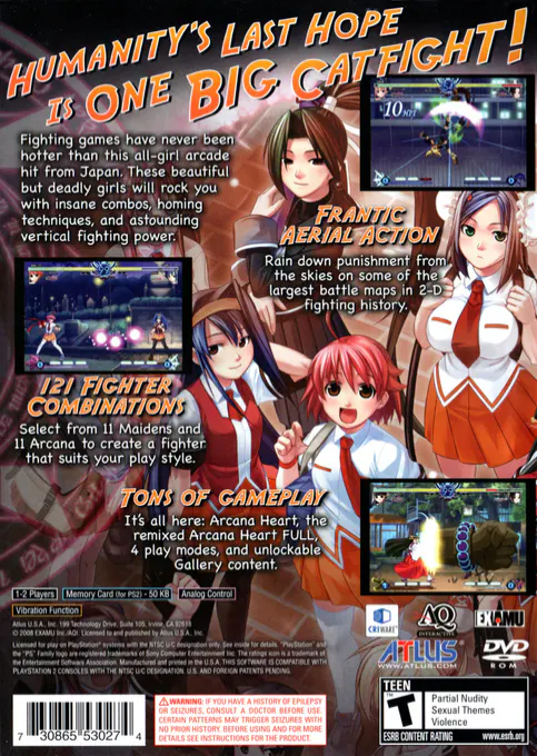 Jaquette arrière : Arcana Heart [US]