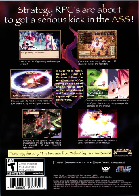 Jaquette arrière : Disgaea : Hour of Darkness [US]