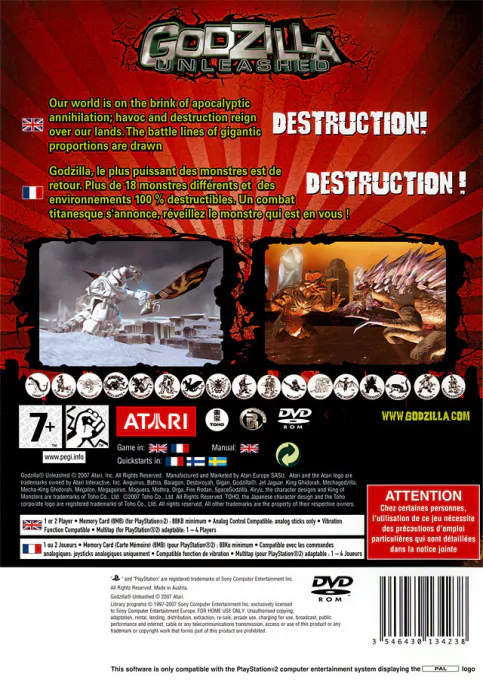 Jaquette arrière : Godzilla : Unleashed [EU]