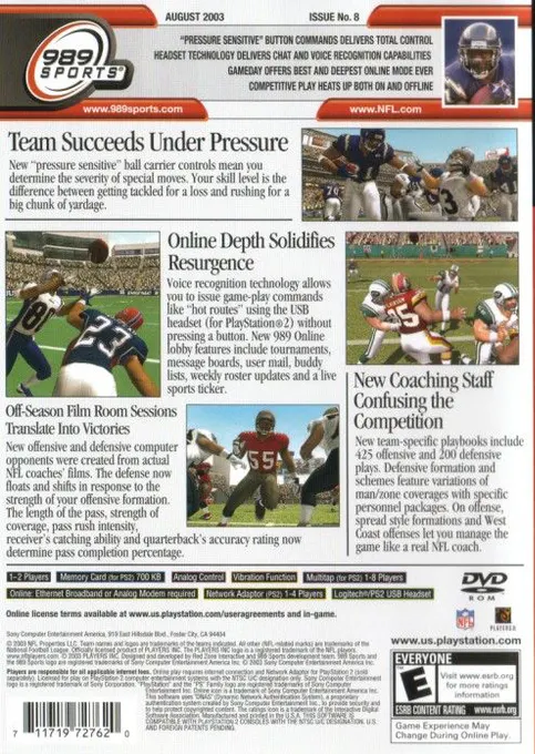 Jaquette arrière : NFL GameDay 2004 [US]
