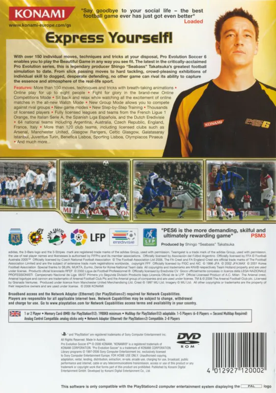 Jaquette arrière : Pro Evolution Soccer 6 [EU]