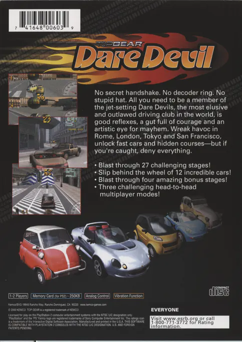 Jaquette arrière : Top Gear Dare Devil [US]