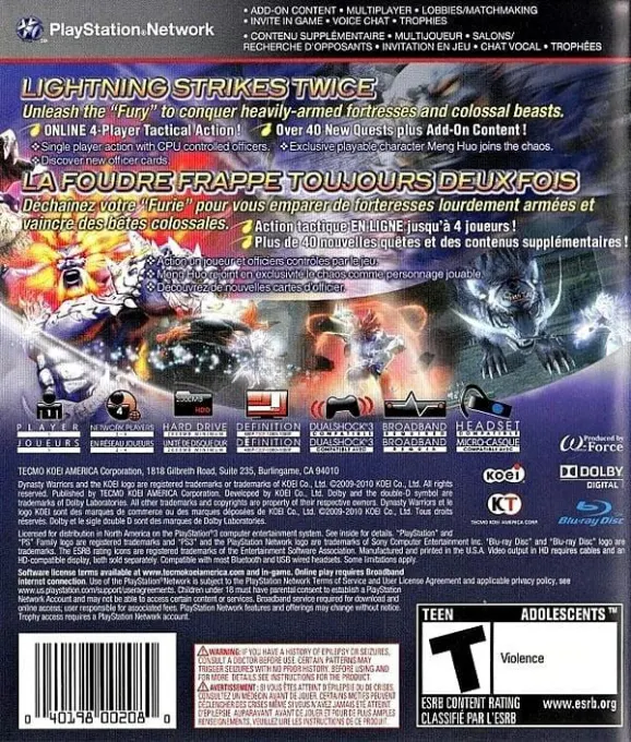 Jaquette arrière : Dynasty Warriors : Strikeforce [EU]