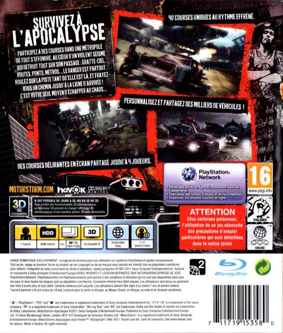 Jaquette arrière : Motorstorm Apocalypse