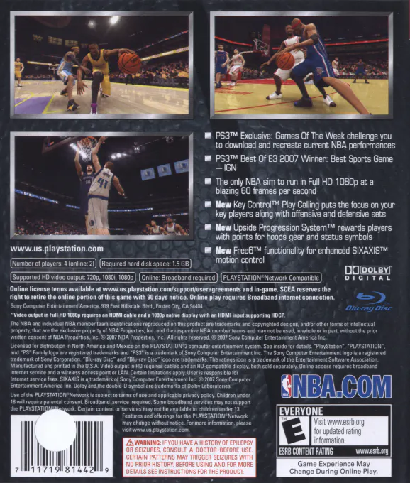 Jaquette arrière : Nba 08 [EU]