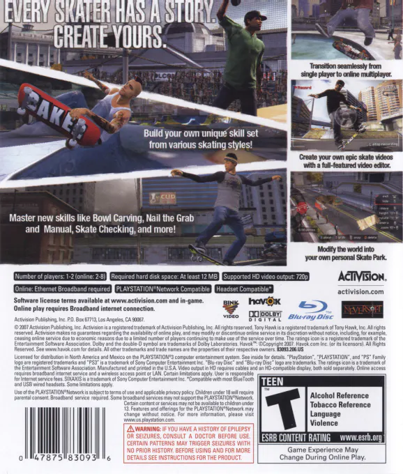 Jaquette arrière : Tony Hawk's Proving Ground [EU]