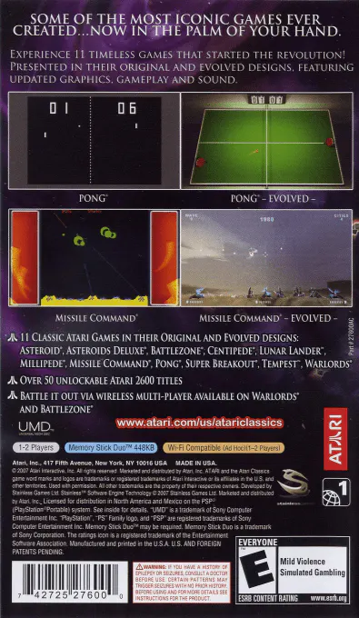 Jaquette arrière : Atari Classics Evolved [US]