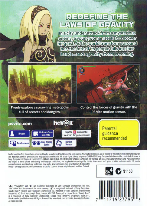 Jaquette arrière : Gravity Rush