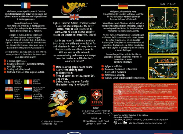 Jaquette arrière : Oscar [EU]